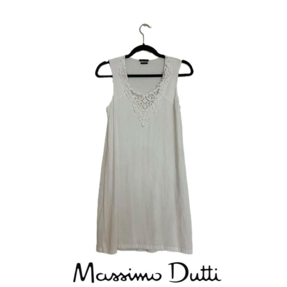 Massimo Dutti Crepe V Neck Crochet detail mini dress in White Size Small